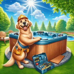 Tank the Golden doing Maintenance on a Hot Tub DFW